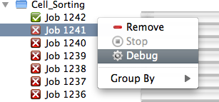 Right-click on a job and choose Debug.